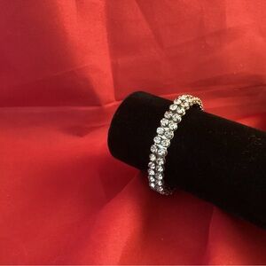 Vintage Jay Flex Ster Signed Clear Rhinestone Cuff Bracelet